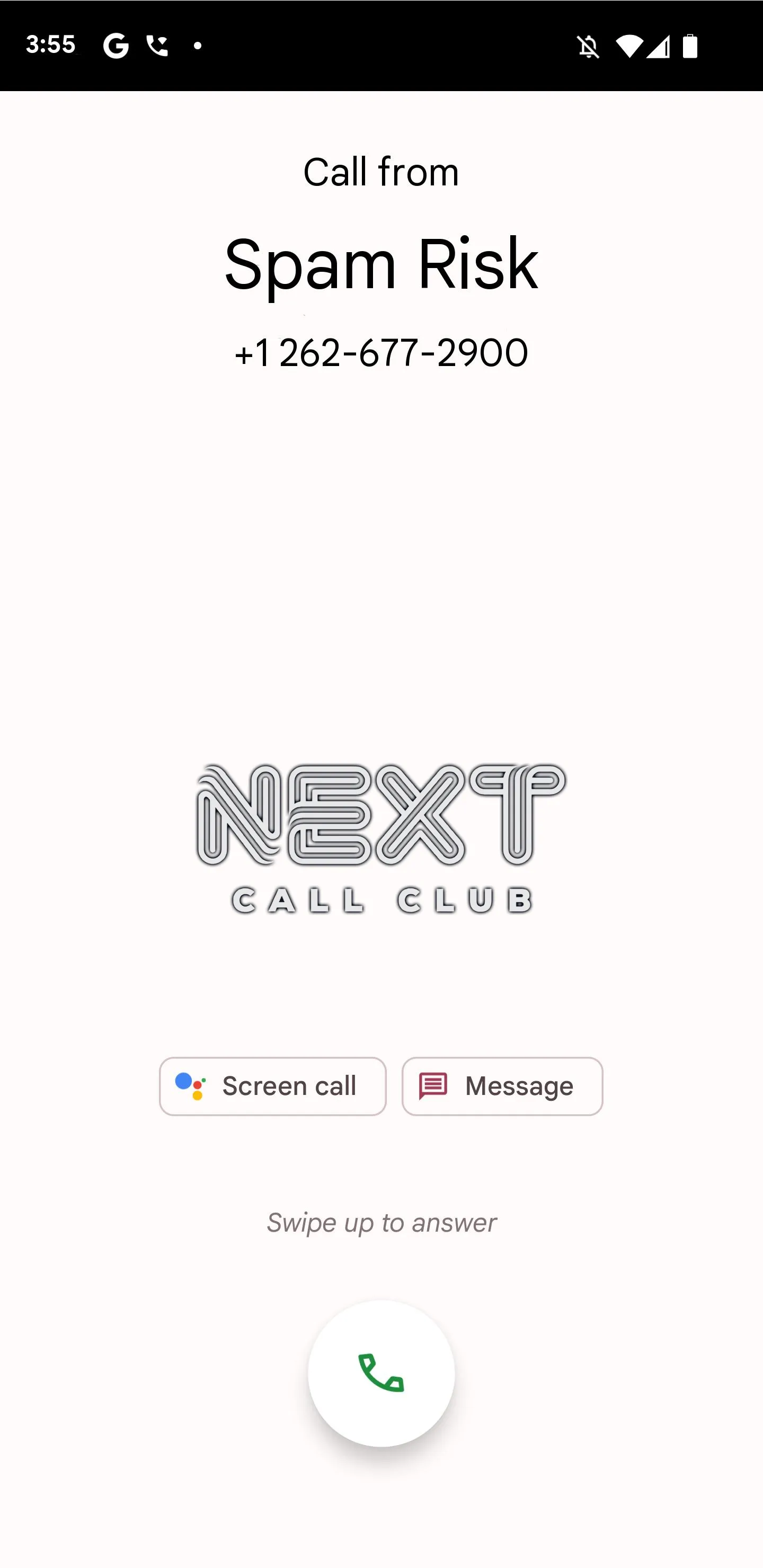 Android incoming-call screen from a Spam Checker scan, with the caller labeled "Spam Risk"